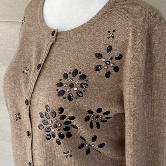 Debbie Morgan Jeweled Cardigan Sweater Suede Brown Size M - Picture 4 of 8